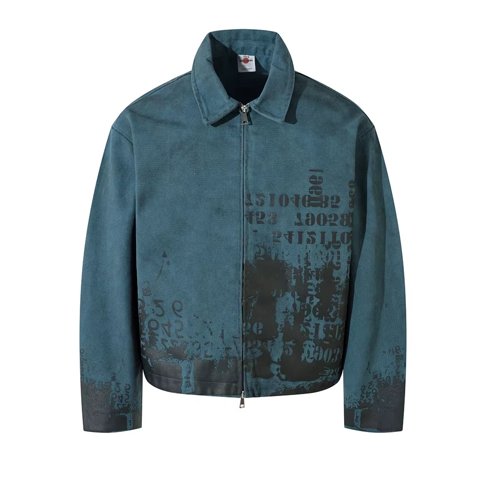 Streetwear Washed Painted Autumn Windbreaker Jackets Mens and Women Turn down Collar Baggy Clothes Oversized Loose Outwear Coats