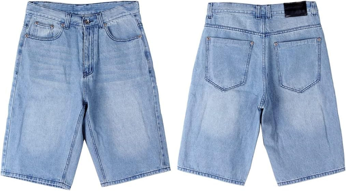 Baggy Jean Shorts for Men Casual Loose Fit Hip Hop Skateboard Denim Shorts