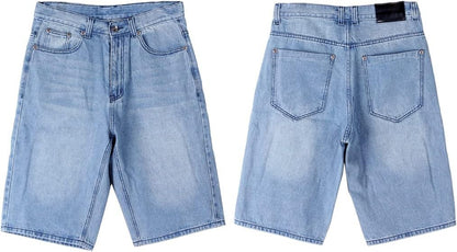 Baggy Jean Shorts for Men Casual Loose Fit Hip Hop Skateboard Denim Shorts