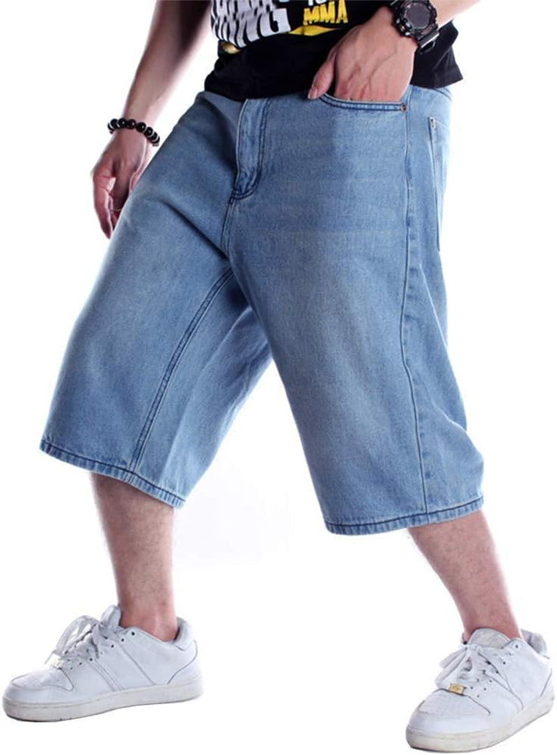 Baggy Jean Shorts for Men Casual Loose Fit Hip Hop Skateboard Denim Shorts