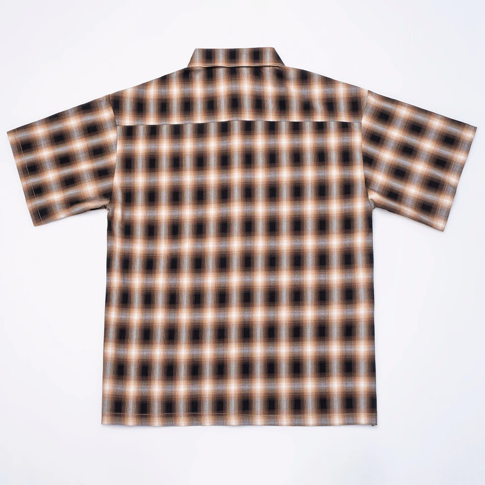 Harajuku Summer Letter Eembroidery Short Sleeve Plaid Shirt Men'S Lapel Patchwork Hip Hop Overalls Streetwear Vintage Loose Tops