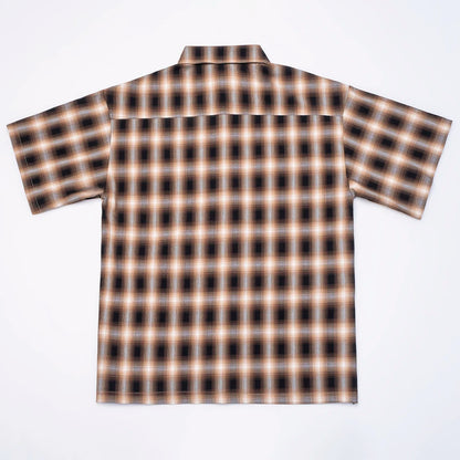 Harajuku Summer Letter Eembroidery Short Sleeve Plaid Shirt Men'S Lapel Patchwork Hip Hop Overalls Streetwear Vintage Loose Tops