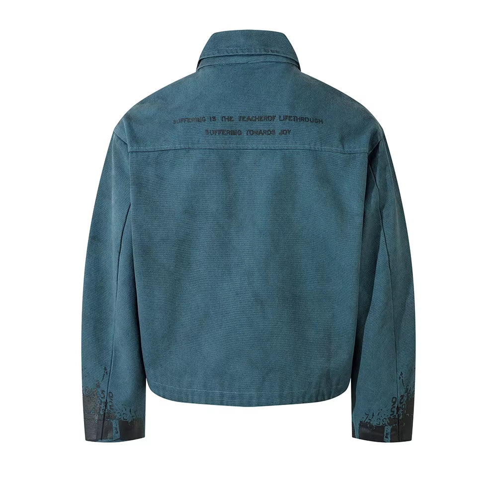 Streetwear Washed Painted Autumn Windbreaker Jackets Mens and Women Turn down Collar Baggy Clothes Oversized Loose Outwear Coats