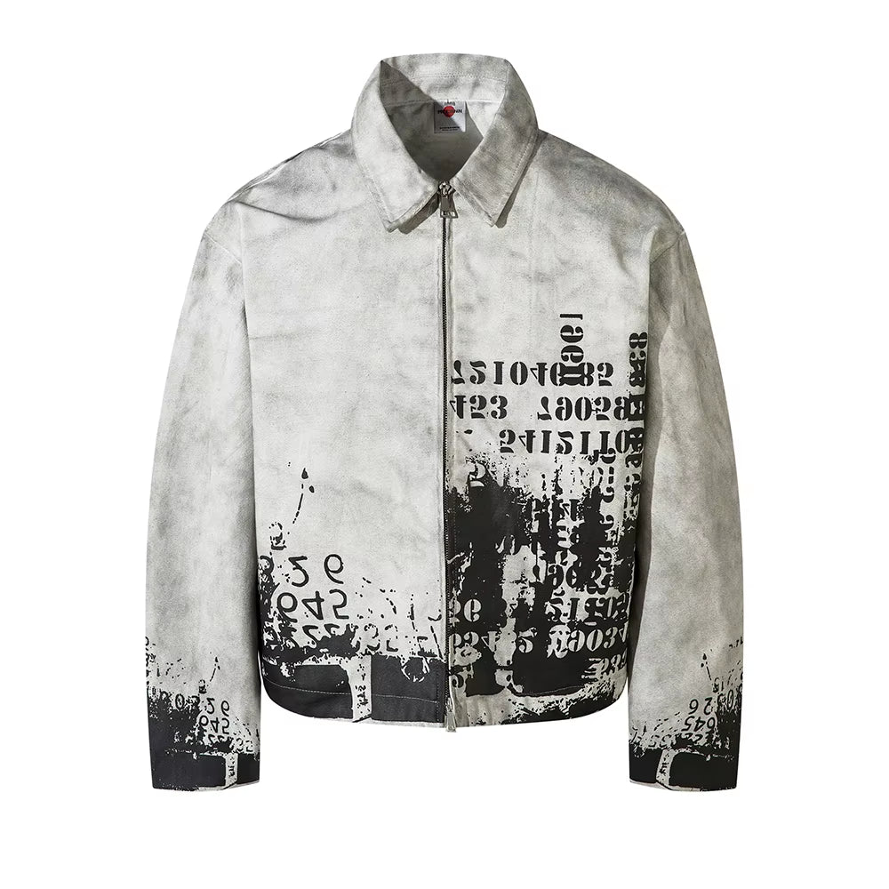 Streetwear Washed Painted Autumn Windbreaker Jackets Mens and Women Turn down Collar Baggy Clothes Oversized Loose Outwear Coats