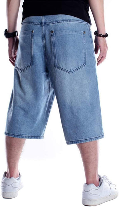 Baggy Jean Shorts for Men Casual Loose Fit Hip Hop Skateboard Denim Shorts