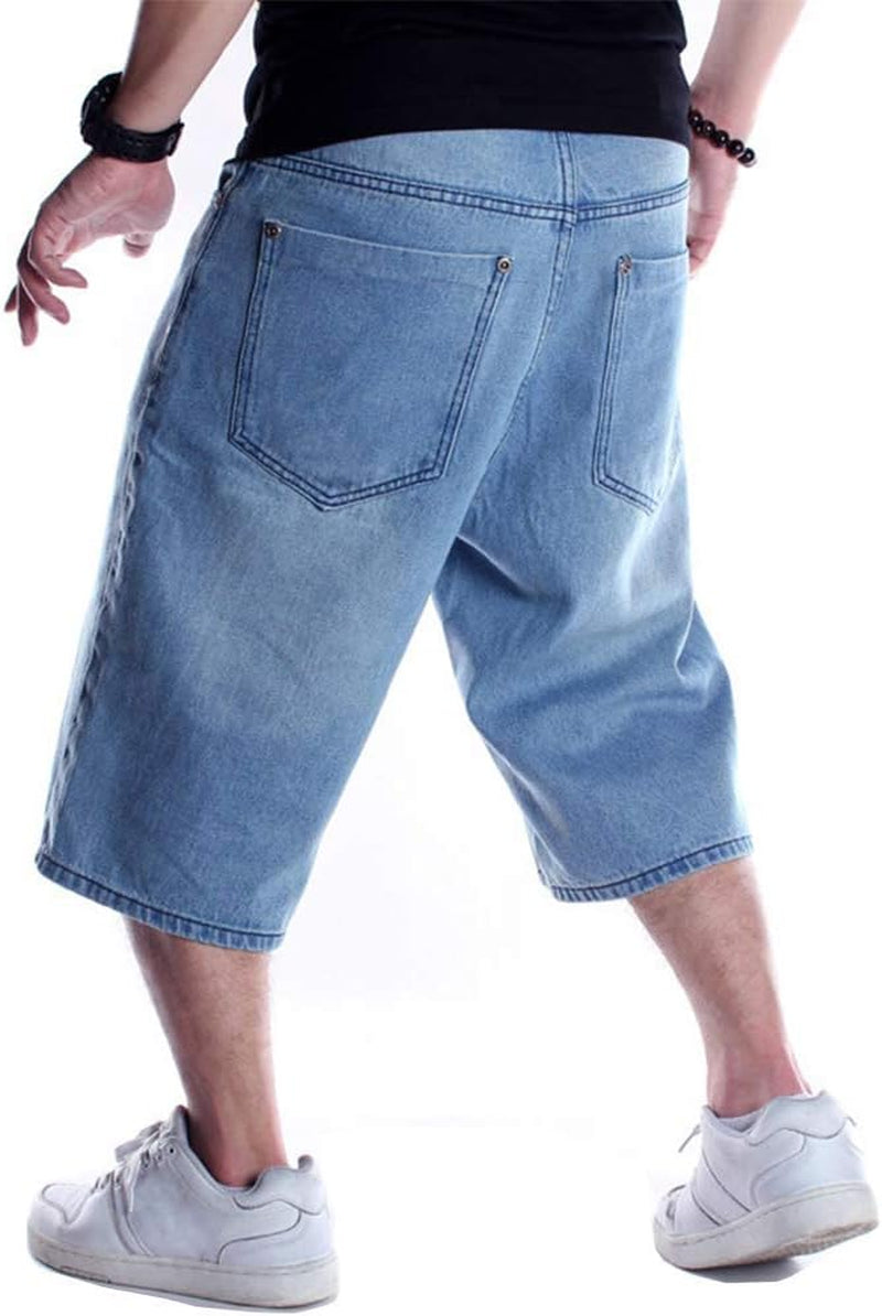 Baggy Jean Shorts for Men Casual Loose Fit Hip Hop Skateboard Denim Shorts