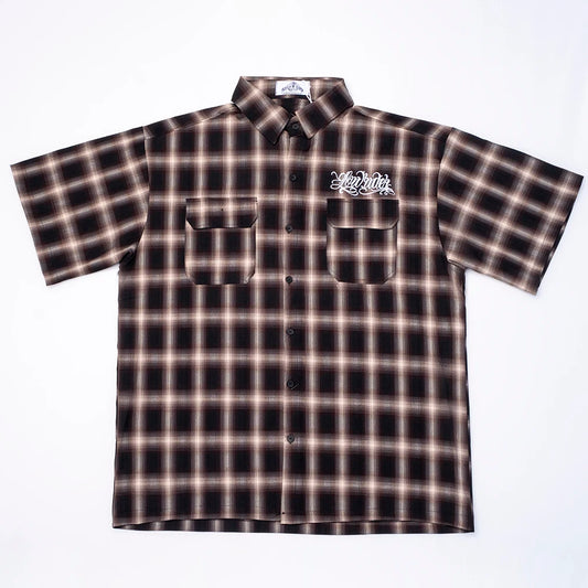 Harajuku Summer Letter Eembroidery Short Sleeve Plaid Shirt Men'S Lapel Patchwork Hip Hop Overalls Streetwear Vintage Loose Tops
