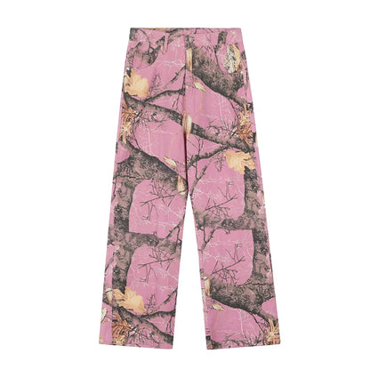 Harajuku Branches Patchwork Baggy Cargo Pants for Men and Women Streetwear Straight Retro Casual Denim Trousers Oversized