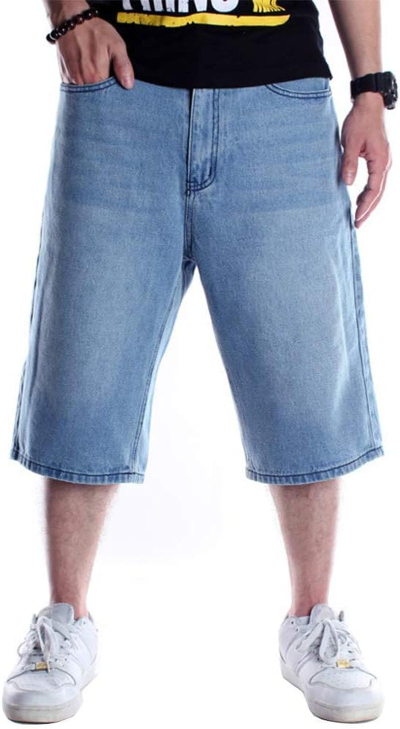 Baggy Jean Shorts for Men Casual Loose Fit Hip Hop Skateboard Denim Shorts
