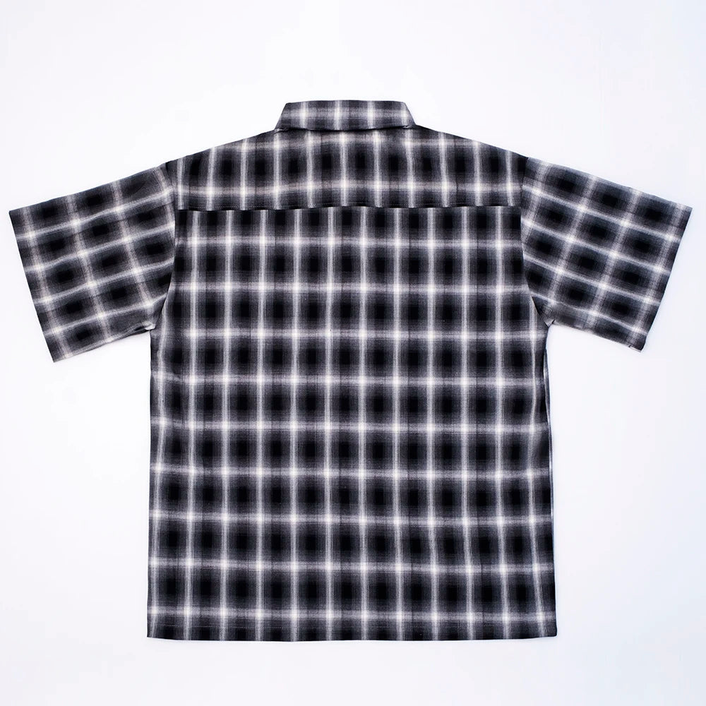 Harajuku Summer Letter Eembroidery Short Sleeve Plaid Shirt Men'S Lapel Patchwork Hip Hop Overalls Streetwear Vintage Loose Tops