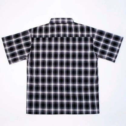 Harajuku Summer Letter Eembroidery Short Sleeve Plaid Shirt Men'S Lapel Patchwork Hip Hop Overalls Streetwear Vintage Loose Tops
